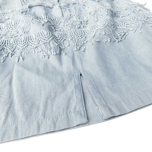 80s Rare Vintage Boho Denim Midi Knee Length Light Blue Jeans Skirt Dangling, M - Picture 6 of 9